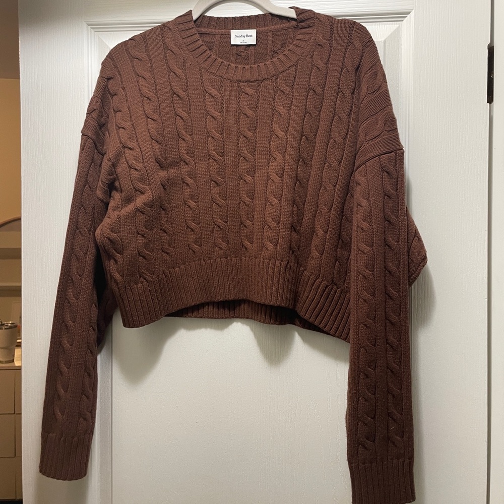 Sunday Best Cropped Knit Sweater Brown Medium